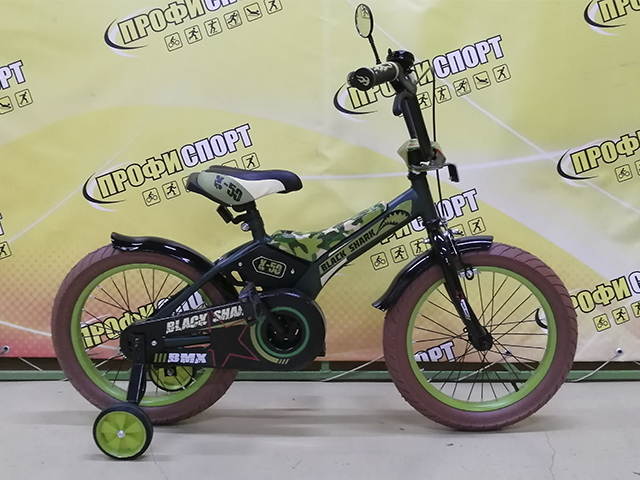Велосипед 16 Black Shark зеленый предний тормоз, коричневые покрышки