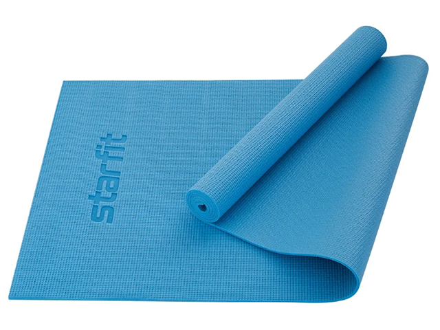 Коврик для йоги и фитнеса STARFIT FM-101 PVC, 0,5 см, 173x61см, синий пастель