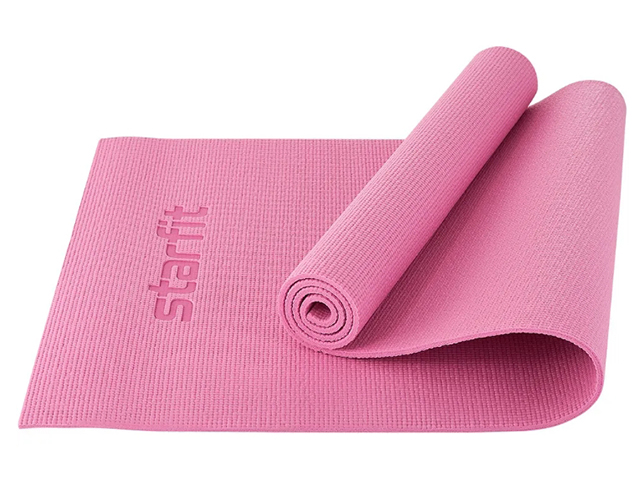 Коврик для йоги и фитнеса STARFIT FM-101 PVC, 0,8 см, 173x61см, розовый пастель