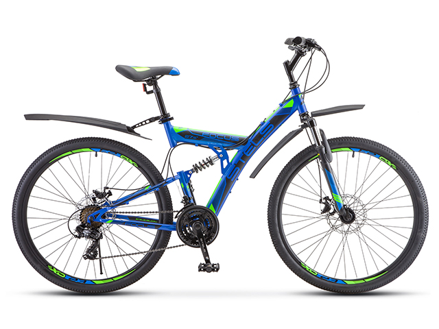Велосипед 27,5 Stels Focus MD 21-sp ( Синий/неоновый_зелёный) V010